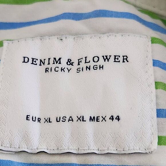 Denim & Flower Ricky Singh men's palm tree print shirt white colorful Size Large - Picture 5 of 8